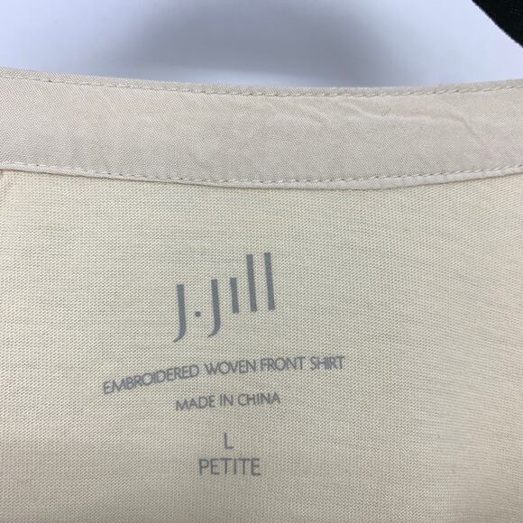 J.Jill Embroidered Woven Front Shirt Womens Sz PL Tan Long Sleeve Button Front - Picture 5 of 6